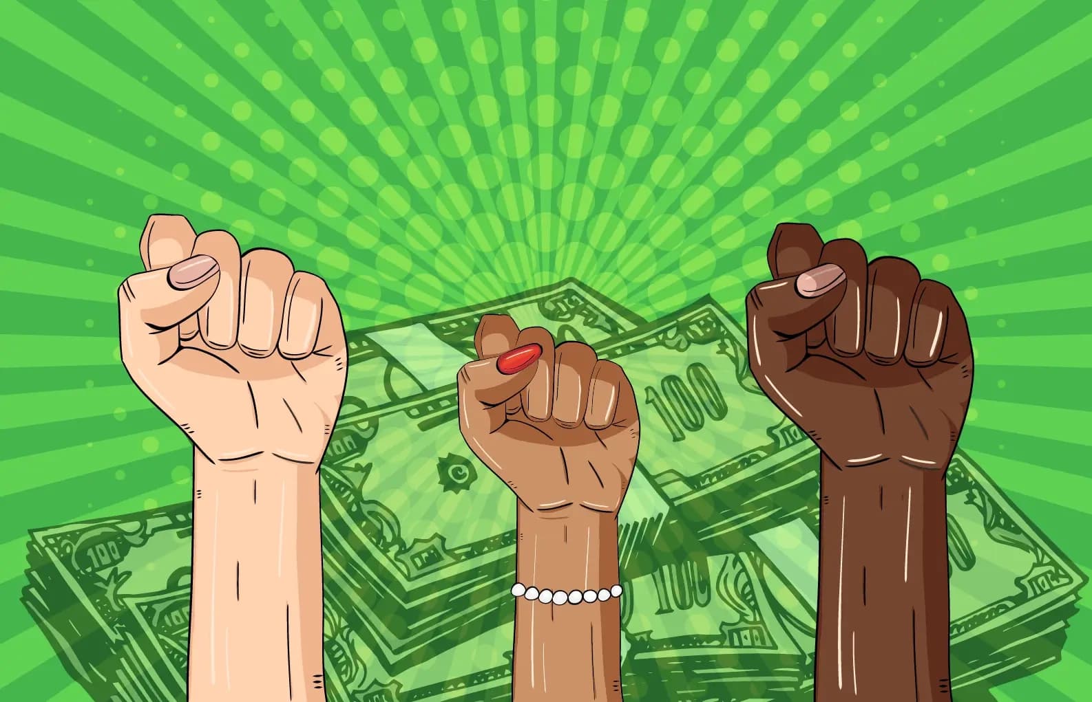 different fists on the money background