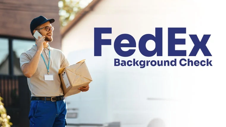 Man in a blue cap with package calling fedex to ask about his background check