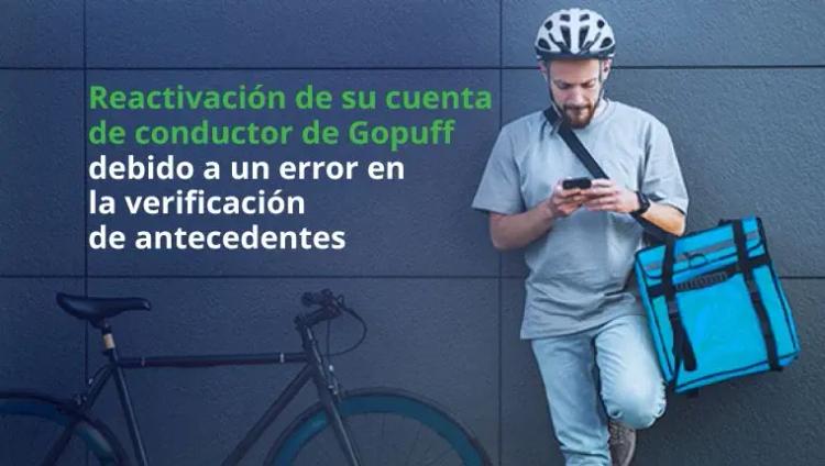 Repartidor intentando reactivar su cuenta de gopuff de pie en bicicleta