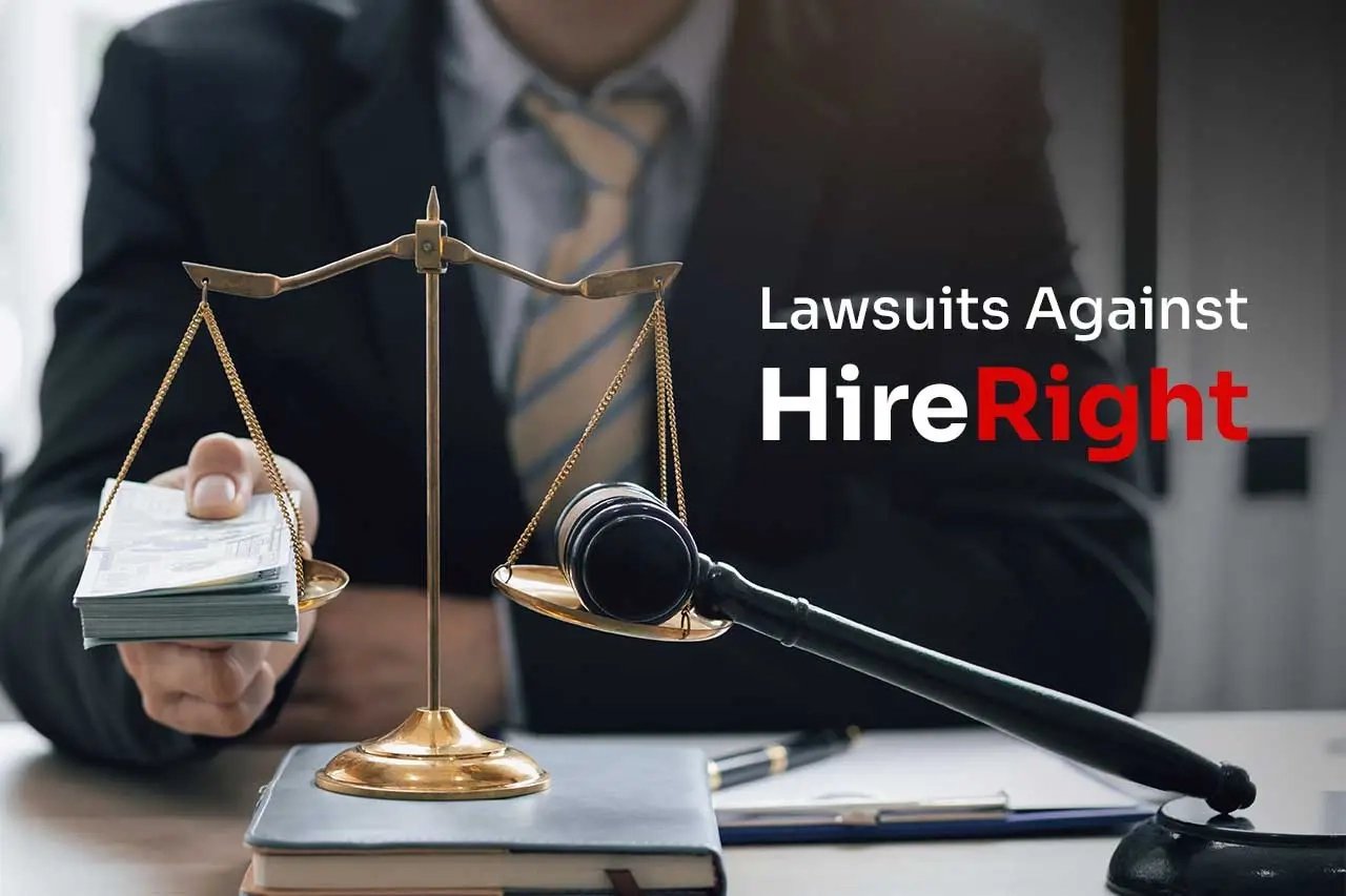 Lawsuit against HireRight Scales with money on one side and a judge's gavel on the other