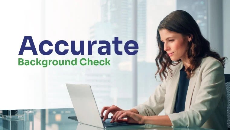 accurate background check woman sitting in the laptop in her office