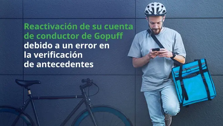 Repartidor intentando reactivar su cuenta de gopuff de pie en bicicleta