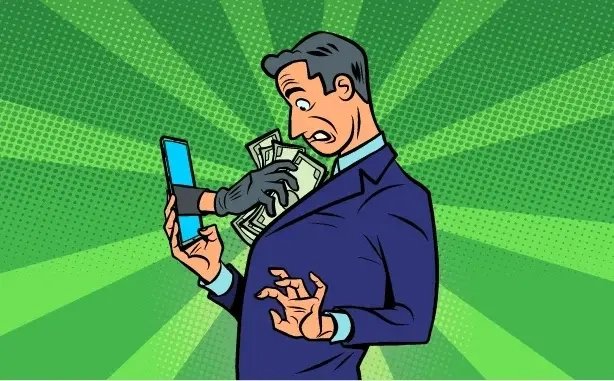 Credit Card Fraud Lawyers Comic: a man was attacked by a hand from a phone