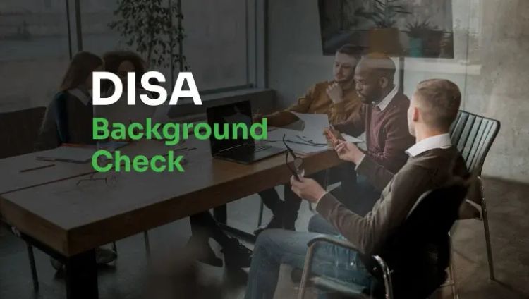 disa background check men sitting in the office looking at background check