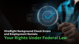 HireRight Background Check Errors Cost You Your Job? Sue Under FCRA | Consumer Attorneys PLLC HireRight background check error causing job denial — magnifying glass reviewing consumer report rights under the Fair Credit Reporting Act (FCRA)