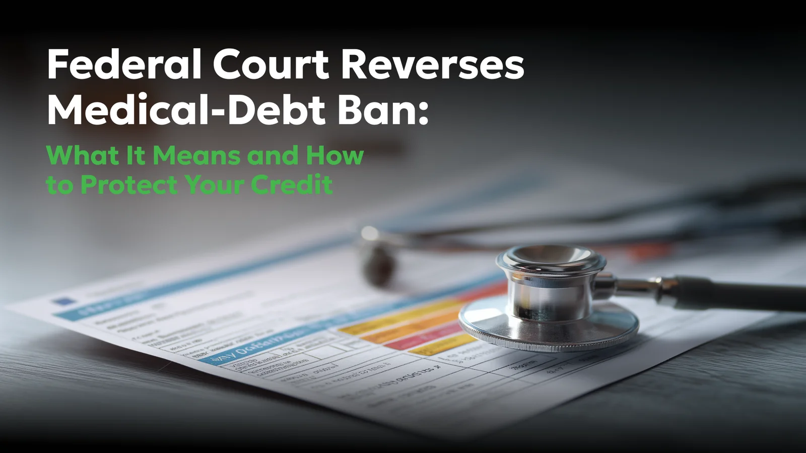 Medical Debt Credit Reporting: New 2026 Guide & Court Ruling | Consumer Attorneys PLLC Federal court ruling on medical debt credit reporting, with stethoscope resting on a credit report showing how medical collections affect credit scores.