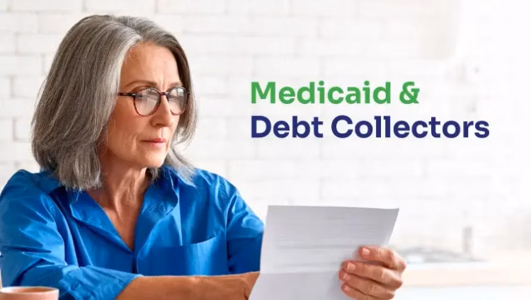Medicaid & Debt Collectors aged woman looking at her debts