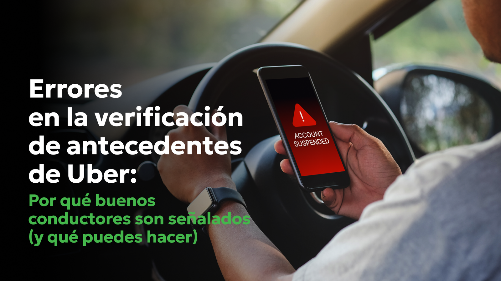 Verificación de antecedentes de Uber Conductor de Uber viendo un error de “Cuenta suspendida” en un teléfono debido a un fallo en la verificación de antecedentes, representando problemas de desactivación injusta.