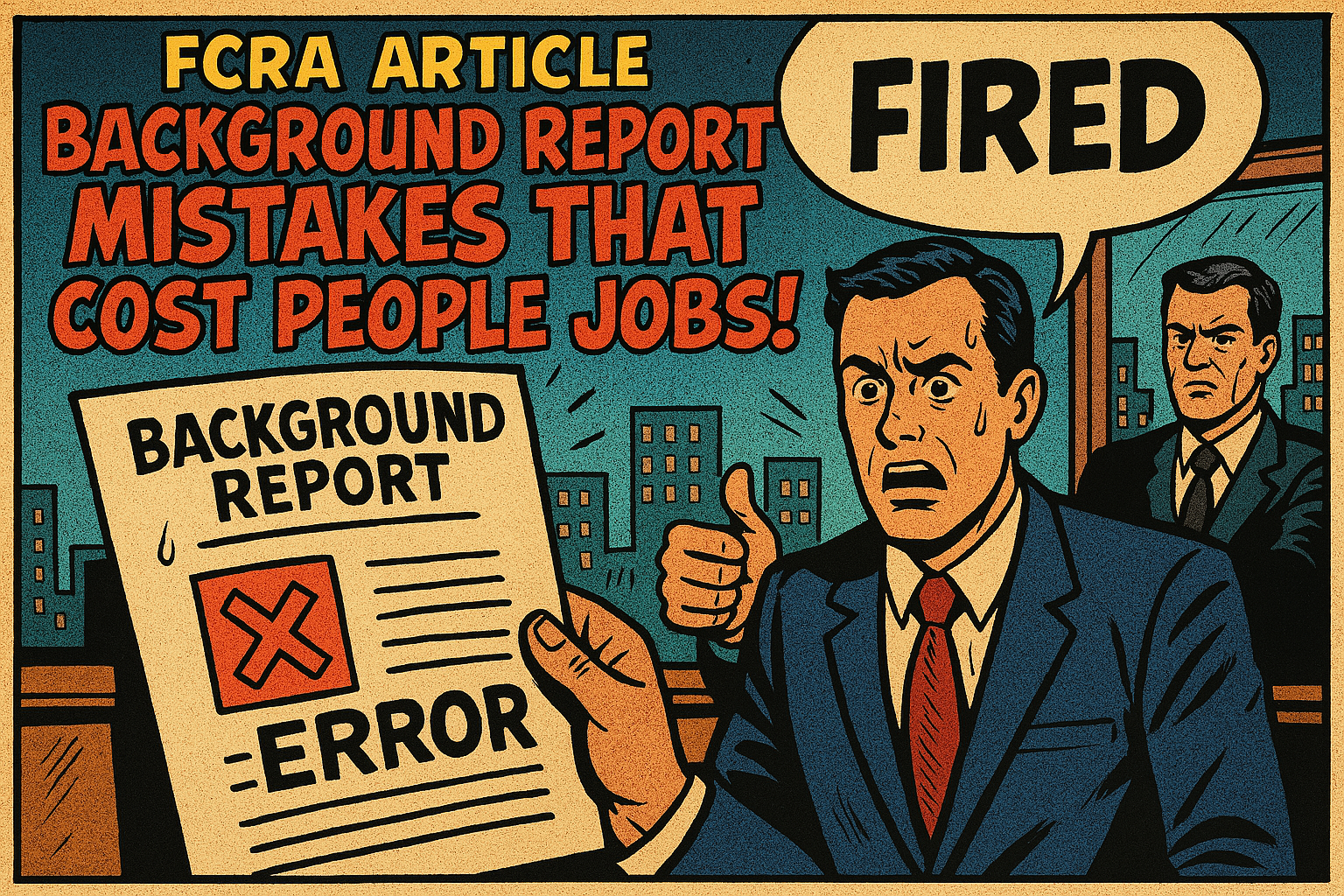 a man holds a newspaper and above them is written: backgroundground report mistakes that cost people jobs