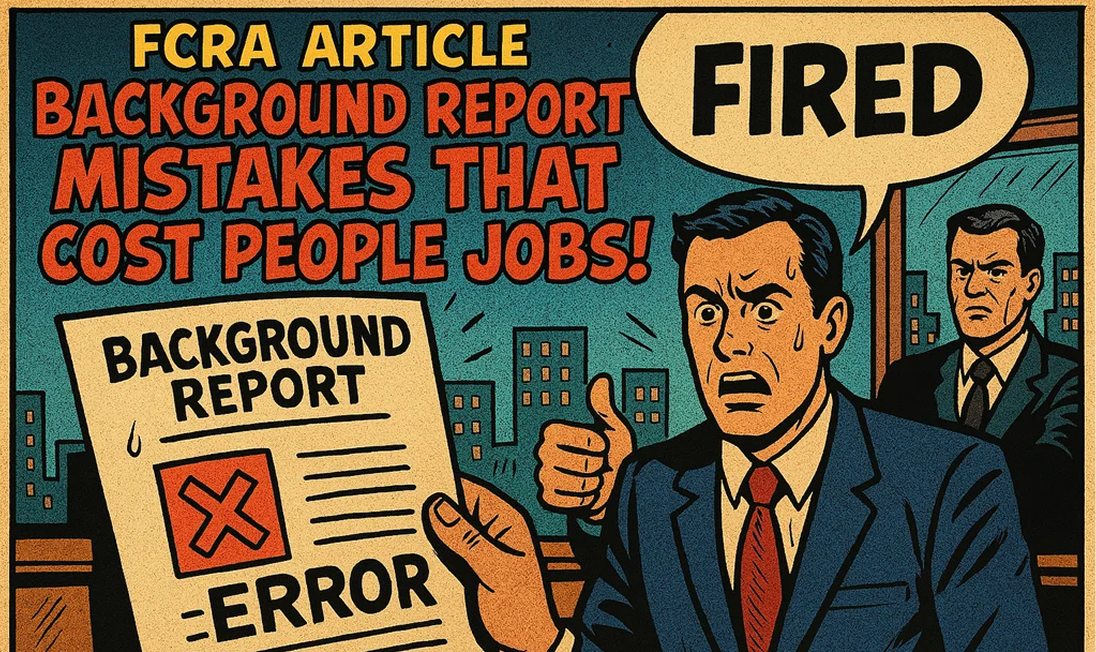 a man holds a newspaper and above them is written: backgroundground report mistakes that cost people jobs