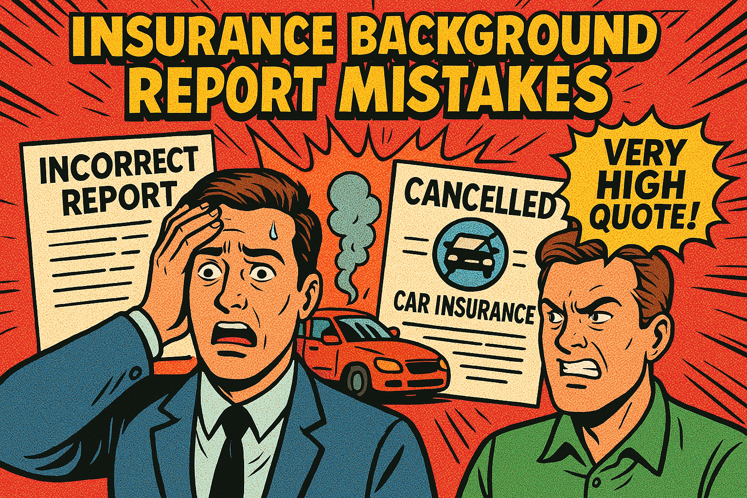 a confused man, and above is the inscription: insurance background report mistakes