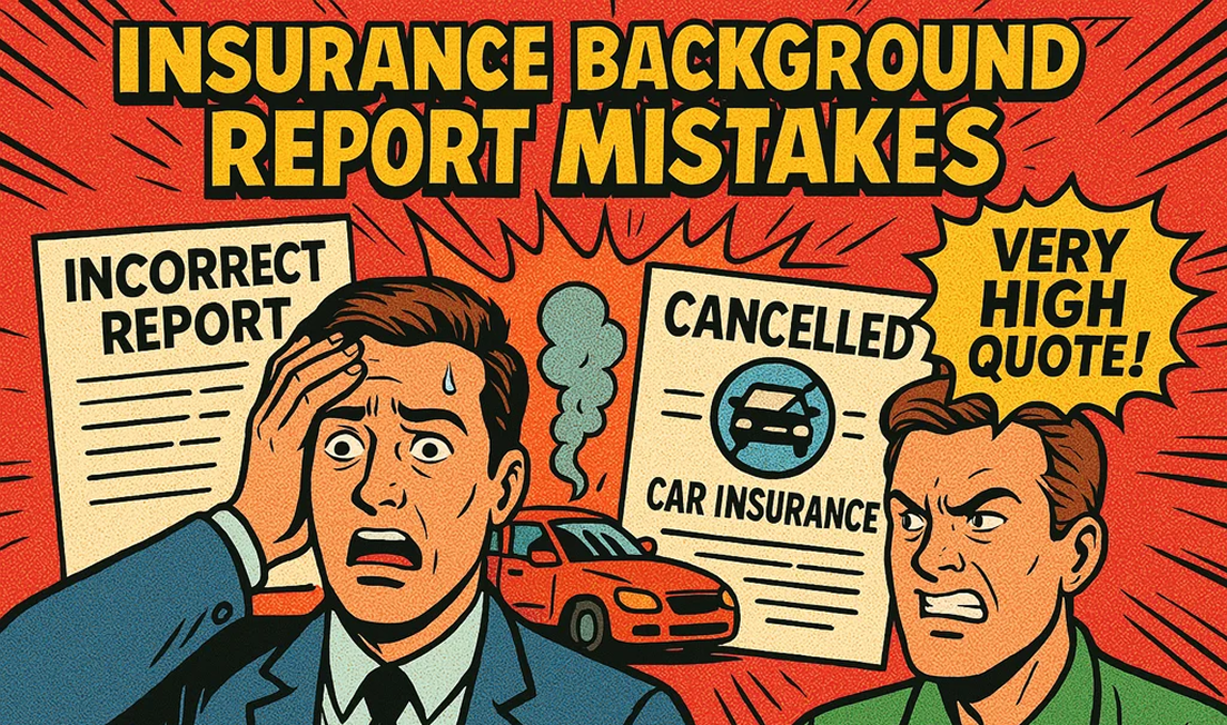 a confused man, and above is the inscription: insurance background report mistakes